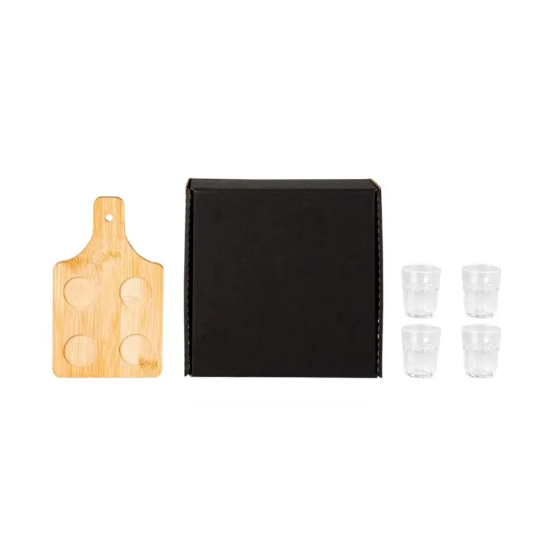 Conjunto Em Bambu Com 4 Copos Para Dose - 5 Peças - Welf