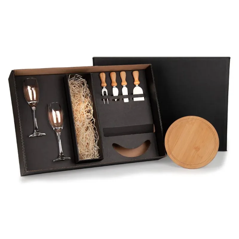Kit para Queijo e Champagne com Espaço para Garrafa - 7 Peças - Não Acompanha Garrafa - Welf