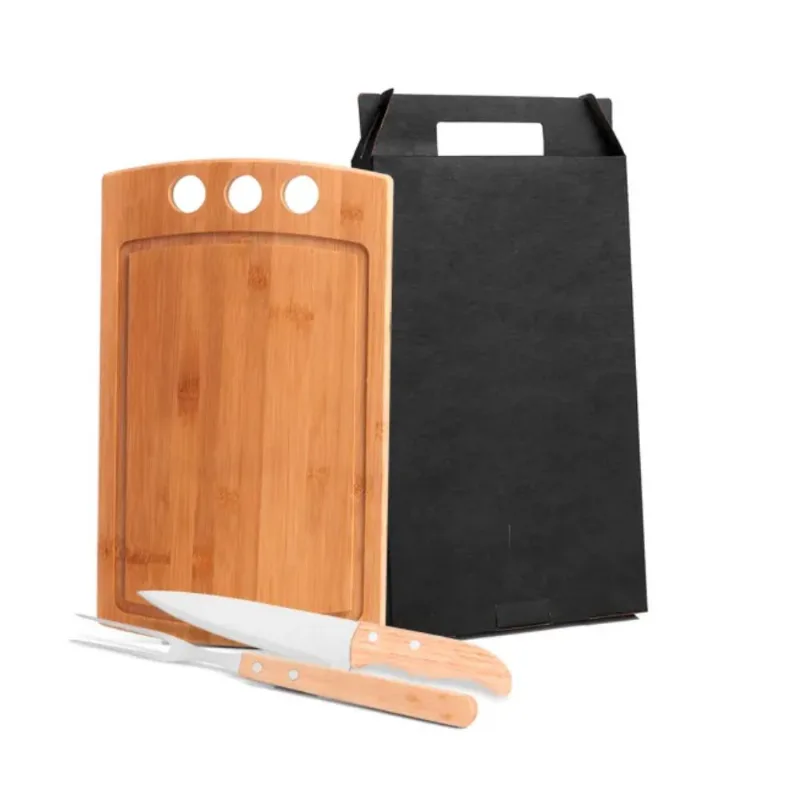 Conjunto Para Churrasco Em Bambu - Madeira - Inox - 3 Peças - Welf