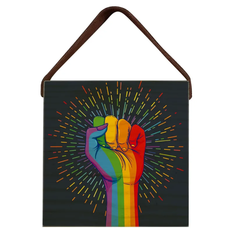 Quadro Voador 22X22 Fundo Preto Mão Lgbt