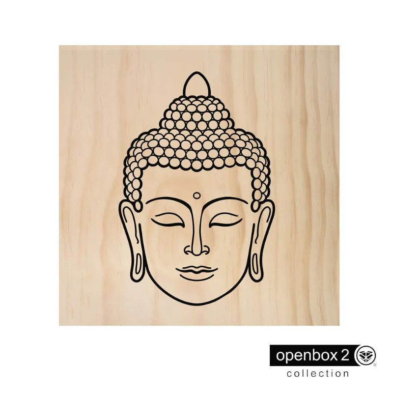 Quadro Wood Print 40X40 Fundo Madeira Esboço Buda