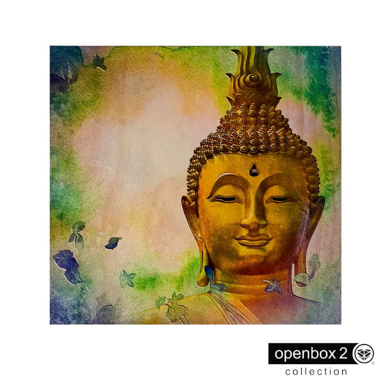 Quadro Wood Print 40X40 Fundo Colorido Buda Dourado