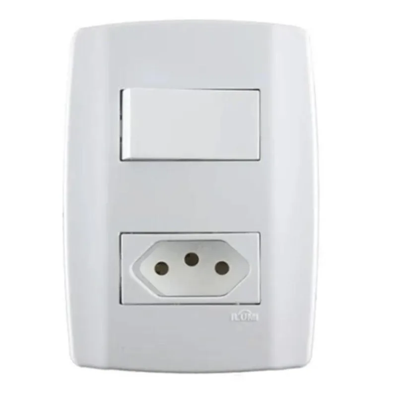 Conjunto 1 Tomada 3p 10a + 1 Interruptor Simples Slim Ilumi 80200