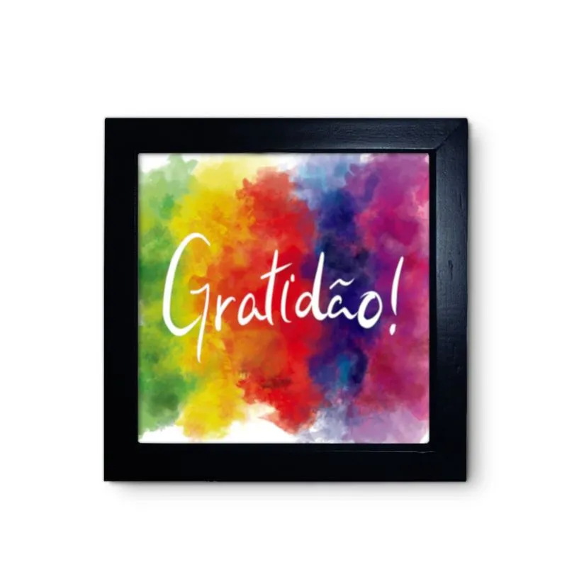 Quadro Decorativo Gratidão 22x22cm Moldura Preto