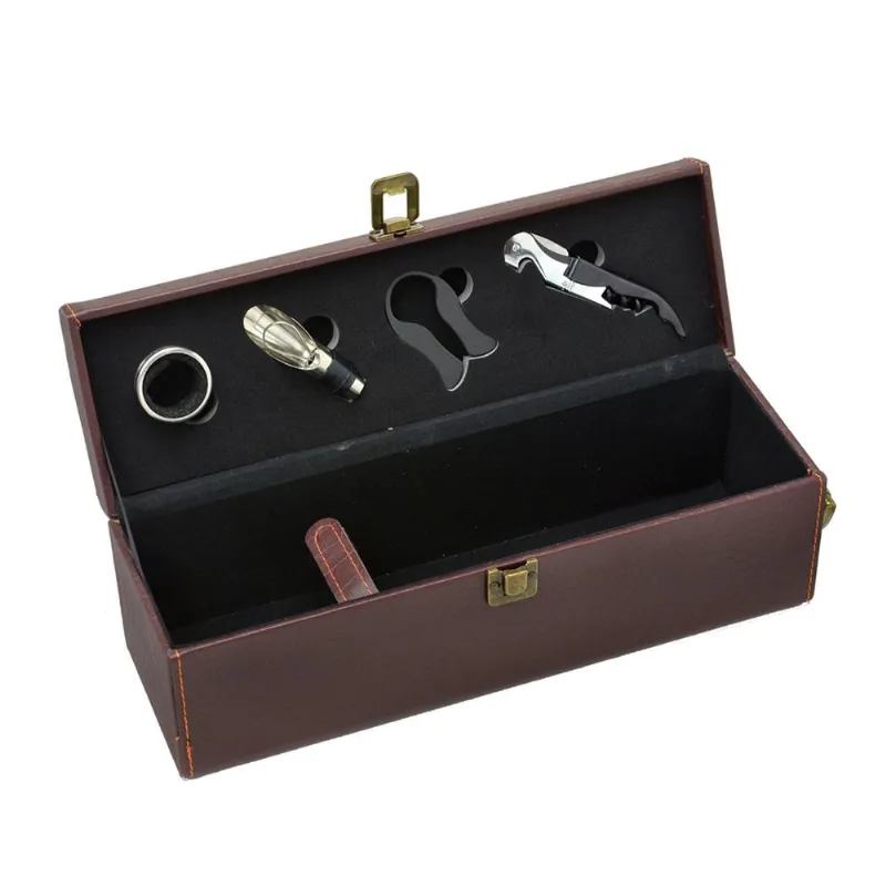 Caixa de Vinho de Couro Sintetico e Mdf Com Acessorios 35x11x12cm Marrom Espress