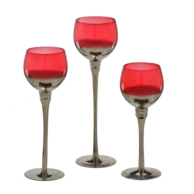 Conjunto 3 Casticais de Vidro Traditional Vermelho e Fume Espressione
