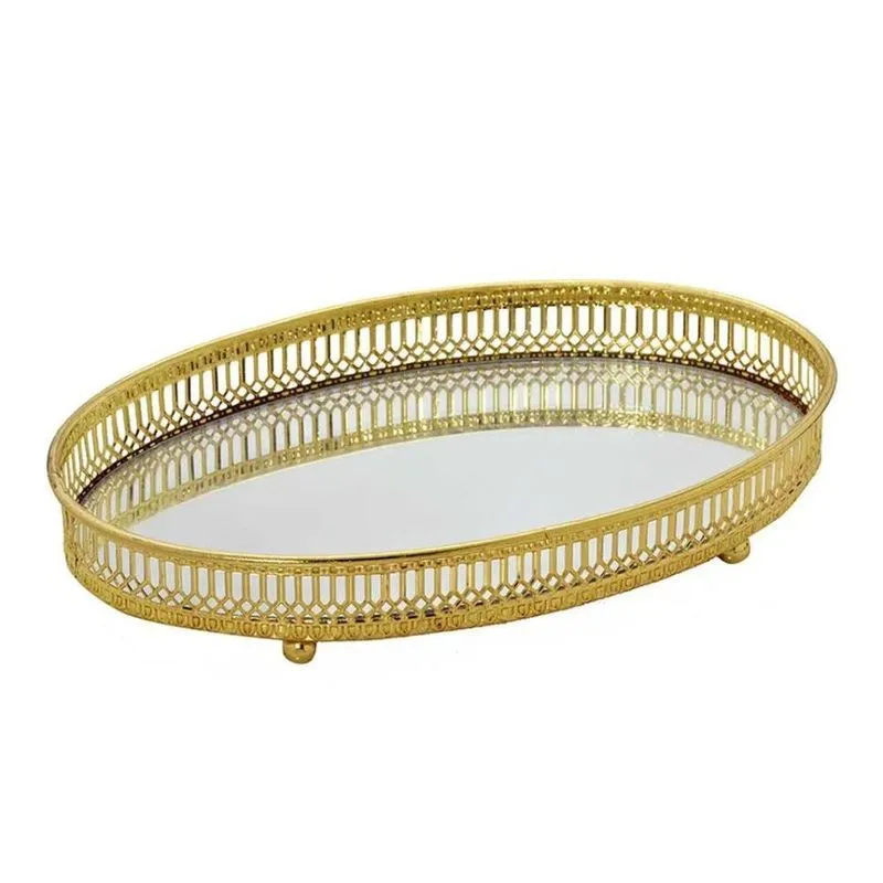 Bandeja Bravadecor Espelhada Luxo Oval 26cm Metal