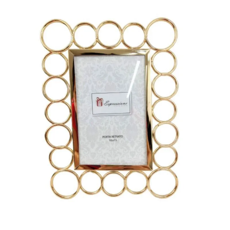 Porta Retrato Dourado Para Foto 10X15Cm Metal Argola
