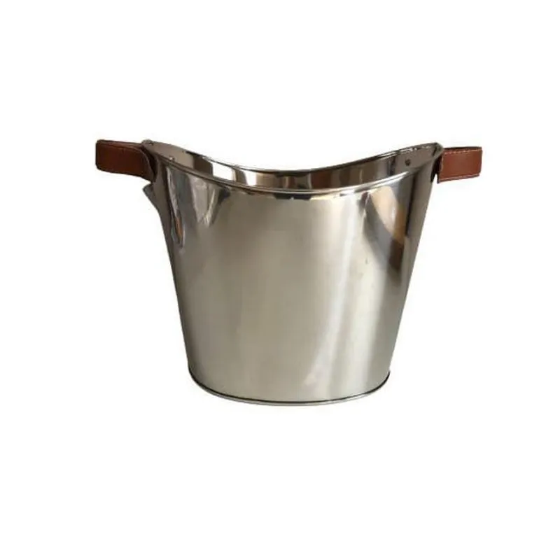 Balde De Gelo Champanheira Inox Com Alça Em Couro