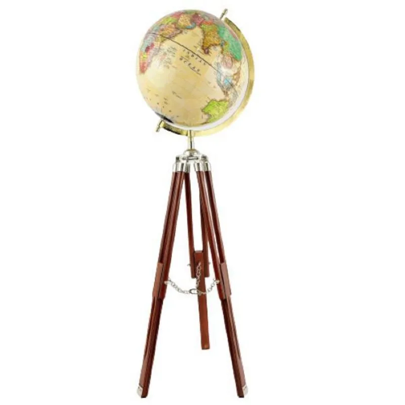 Globo Terrestre Decorativo Bege Tripé 90x25x25cm