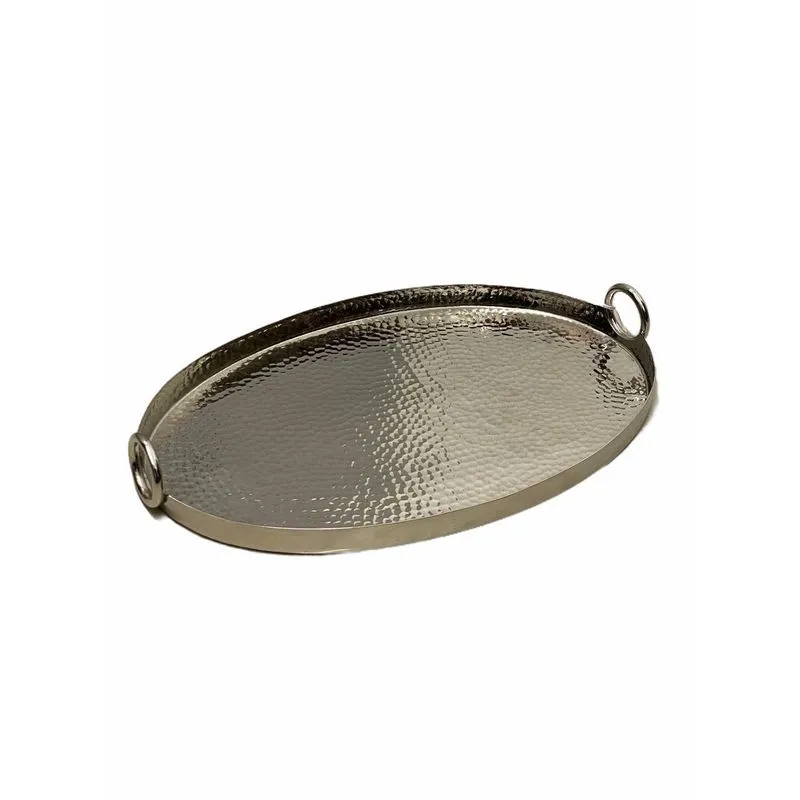 Bandeja Em Metal Oval Prateada 29x45cm Martel