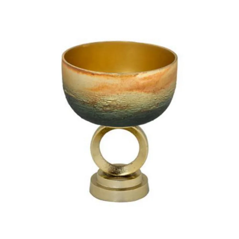 Centro De Mesa De Metal Dourado/Verde Com Pé 23 Cm