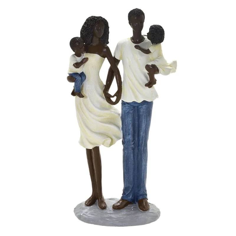 Escultura familia color decorativa negra casal de filhos
