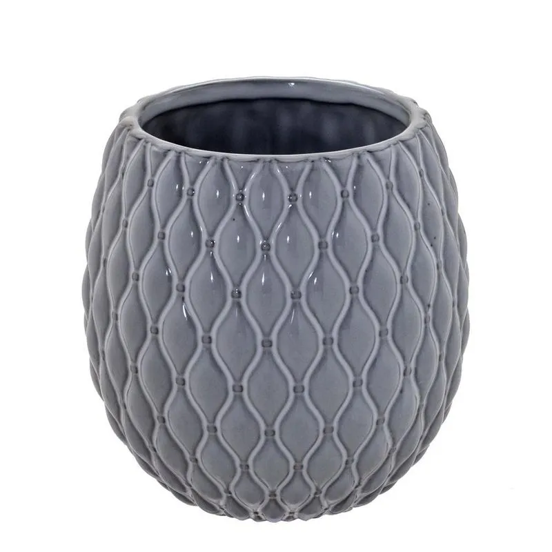 Vaso Decorativo Cerâmica Cinza 14x14x14cm Porta Caneta