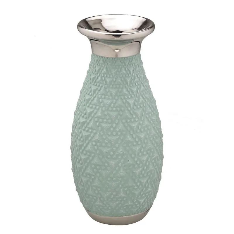 Vaso decorativo verde E borda prata G