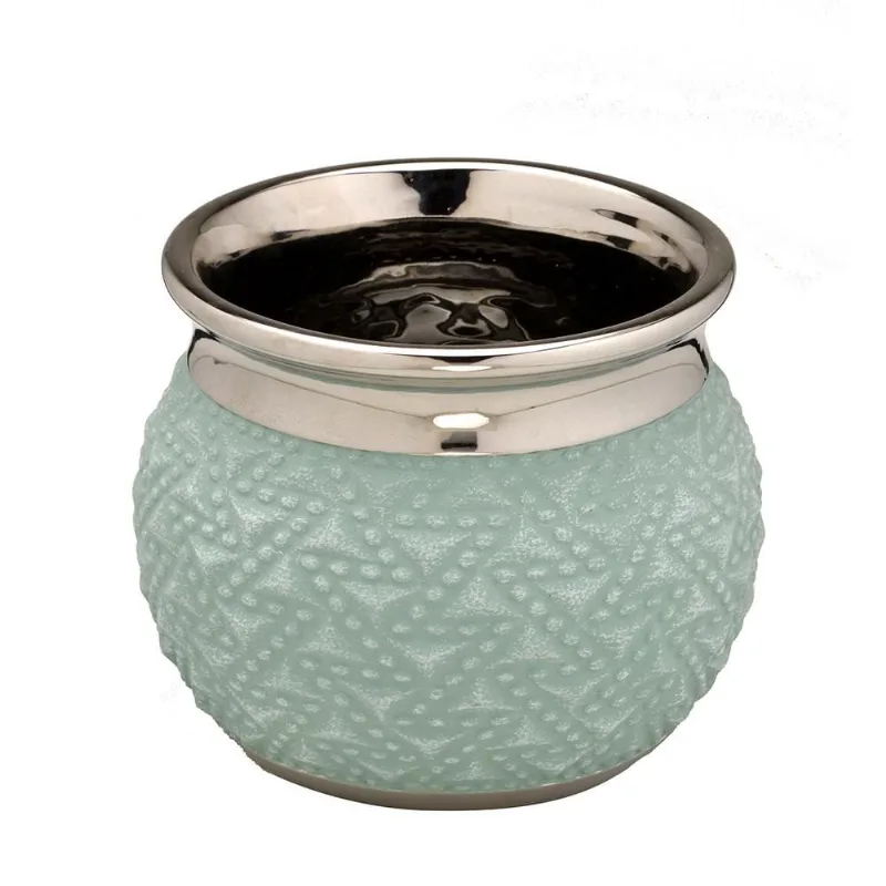 Vaso decorativo redondo verde E borda prata