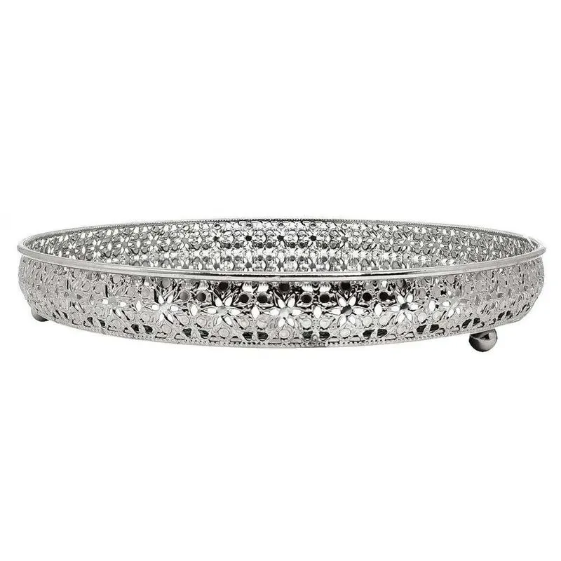 Bandeja Decorativa Em Vidro E Metal 27x4cm Mabruk