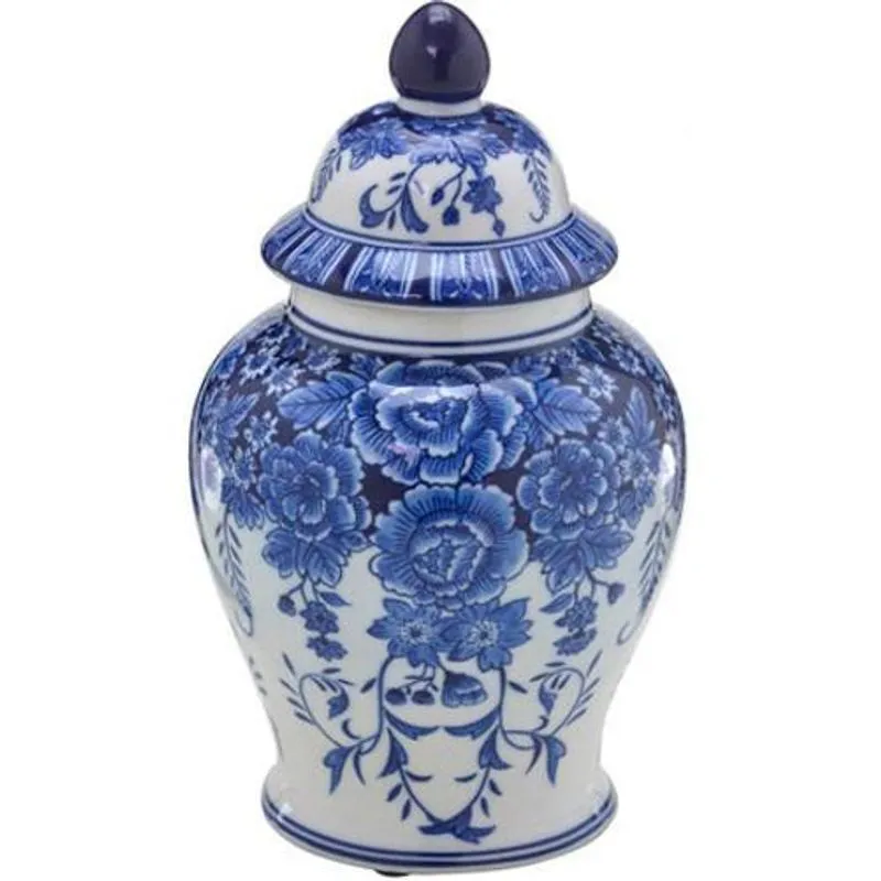 Potiche De Porcelana Azul E Branco 15x25 Cm