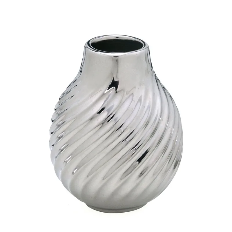 Vaso decorativo prata bojudo ondulado