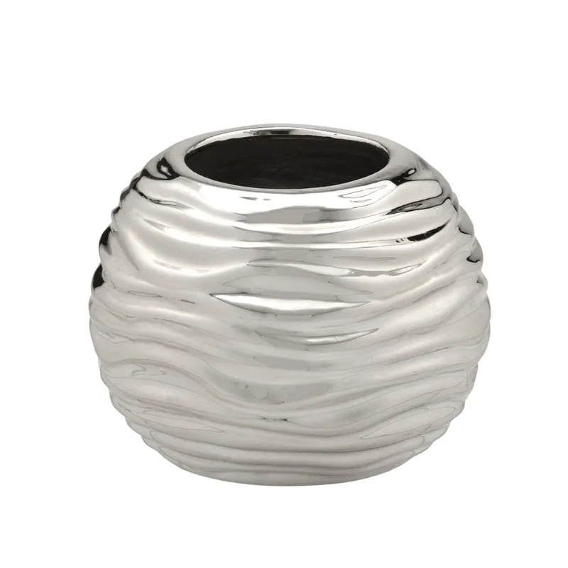 Vaso decorativo prata com ranhuras