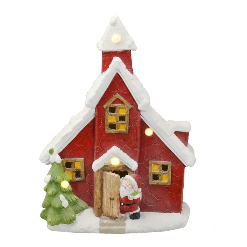 Escultura de jardim casa natalina com papai noel luz de LED