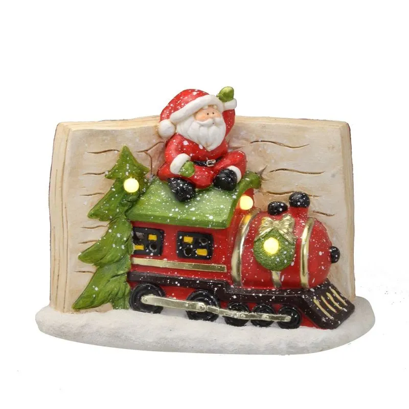Escultura trem natalino do papai noel com luz