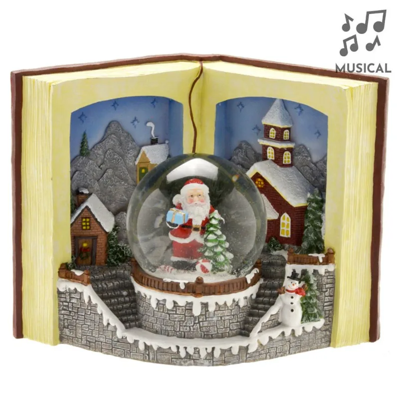Enfeite Musical Globo de Neve Papai Noel 27cm em Resina Mabruk