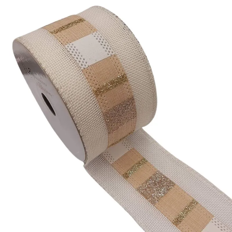 FITA NATALINA BRANCA C/ DOURADO E BEGE