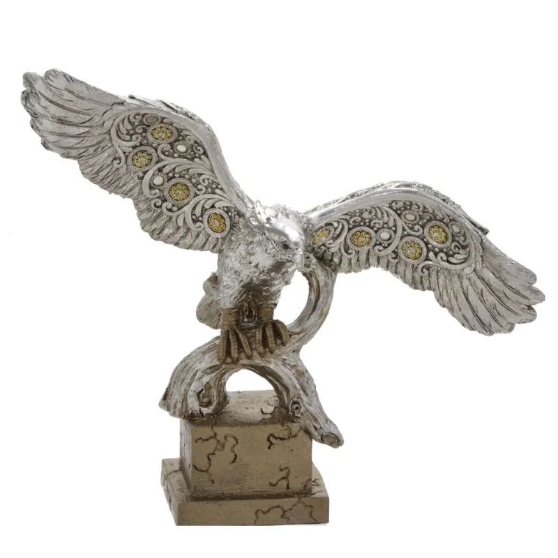 Escultura aguia decorativa em resina com asas abertas