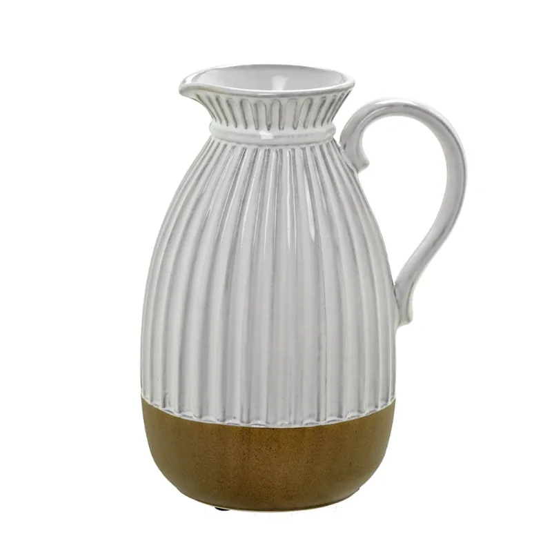 Vaso jarra decorativa branco E marrom rustico 27cm