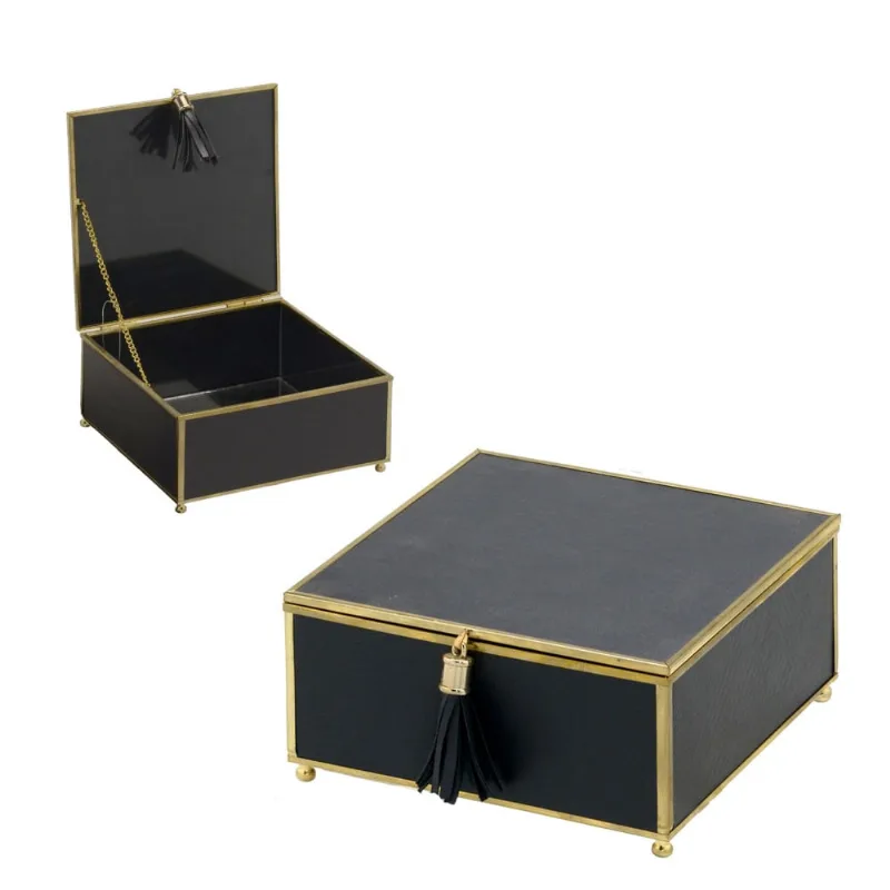 Caixa decorativa porta joia grafite c/metal dourado G