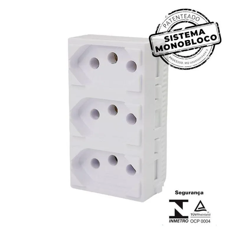Módulo Mod I9 3 Tomadas Separadas 20a Monobloco Branco Bivolt Ilumi