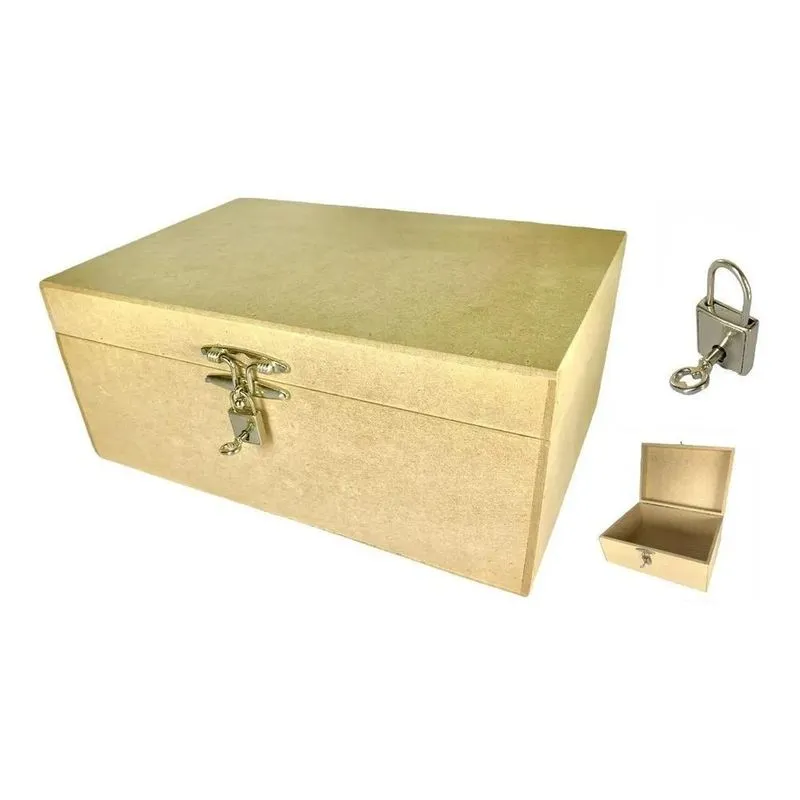 Caixa Lisa Com Dobradiça E Fecho Com Cadeado 30x20x13 Mdf