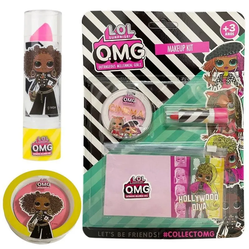Kit Maquiagem Infantil Cartela Com Bolsinha + Batom E Blush