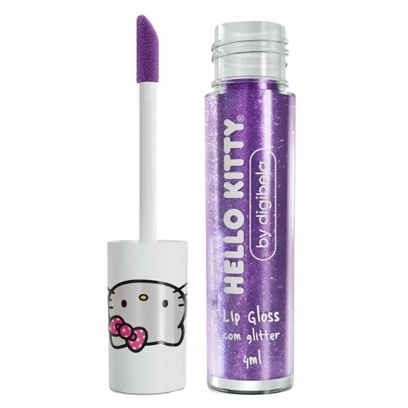 Lip Gloss Infantil com Glitter Digibela Hello Kitty 4ml Algodão Doce