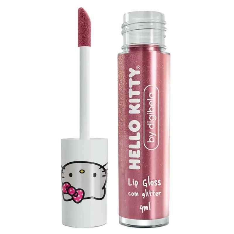Lip Gloss Infantil com Glitter Digibela Hello Kitty 4ml Tutti Frutti