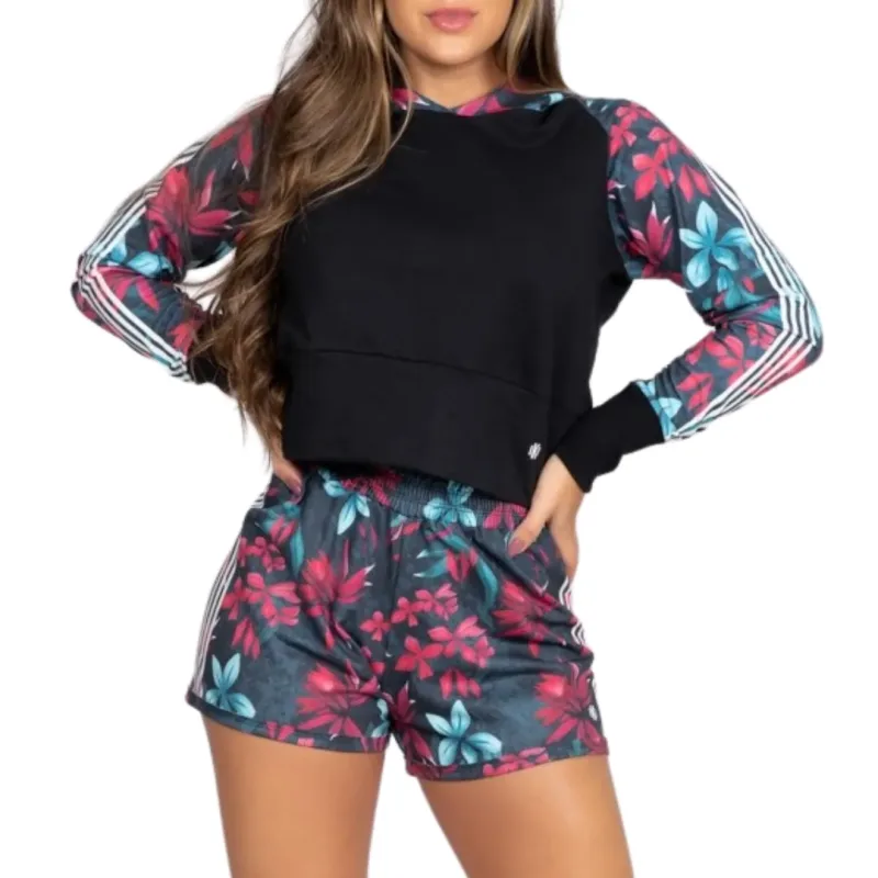 Cropped Kaisan de Moletom com Capuz Estampa Digital (Wild Leaves) - Aldulto