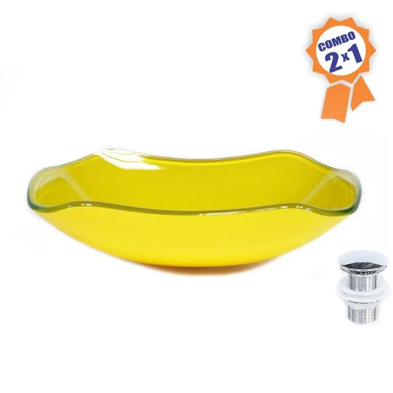 Cuba De Vidro Retangular Abaulada 45cm Amarelo+Válvula Click
