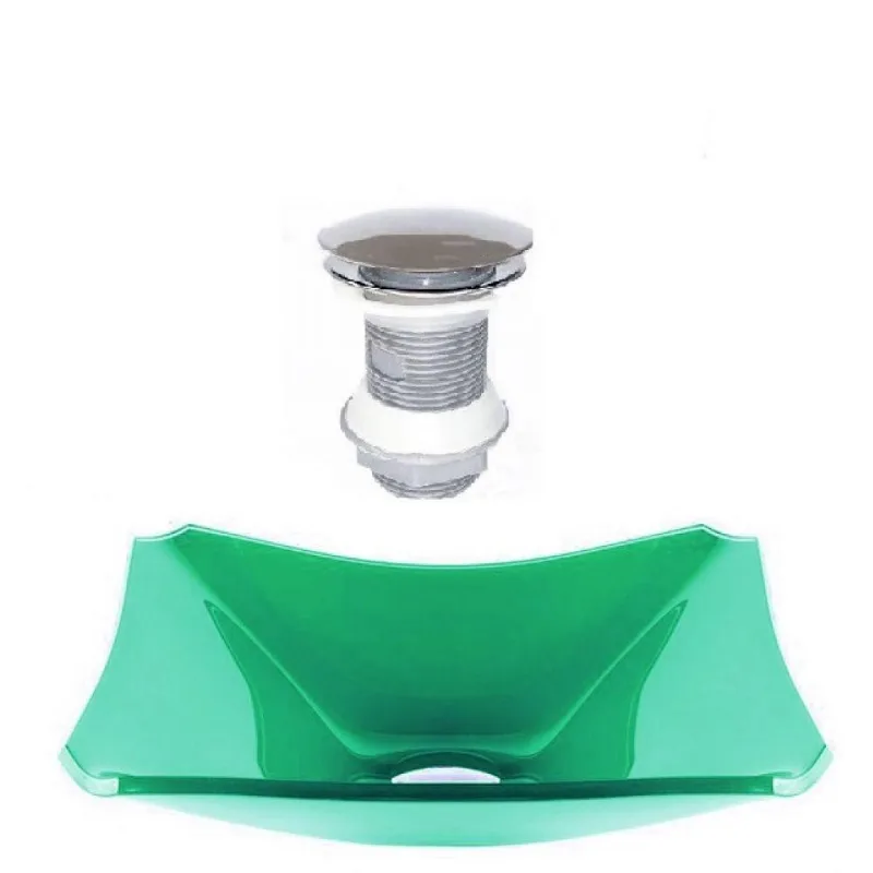 Cuba De Vidro Retangular Chanfrada 37cm Verde Válvula Click