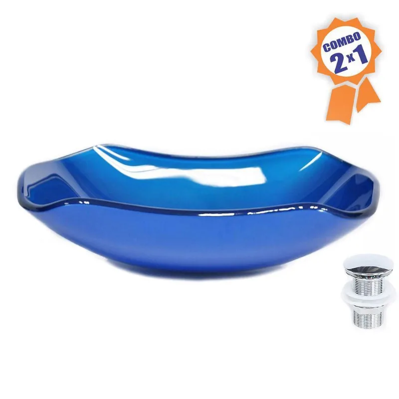 Cuba De Vidro Retangular Abaulada 45cm Azul Escuro + Válvula