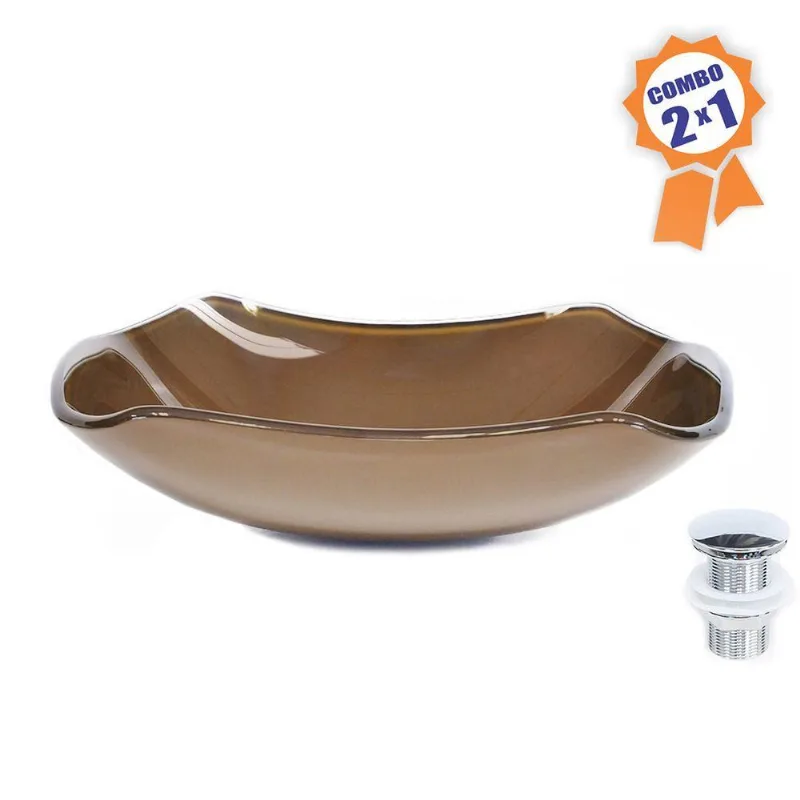 Cuba De Vidro Retangular Abaulada 45cm Marrom+Válvula Click
