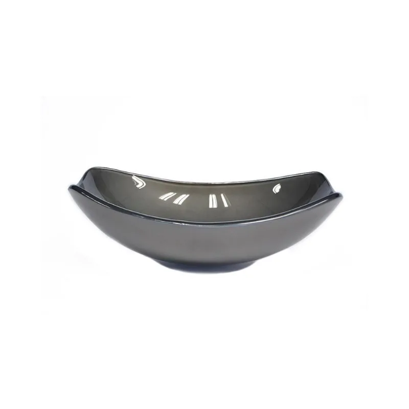 Cuba De Vidro Oval Chanfrada 46Cm Grafite