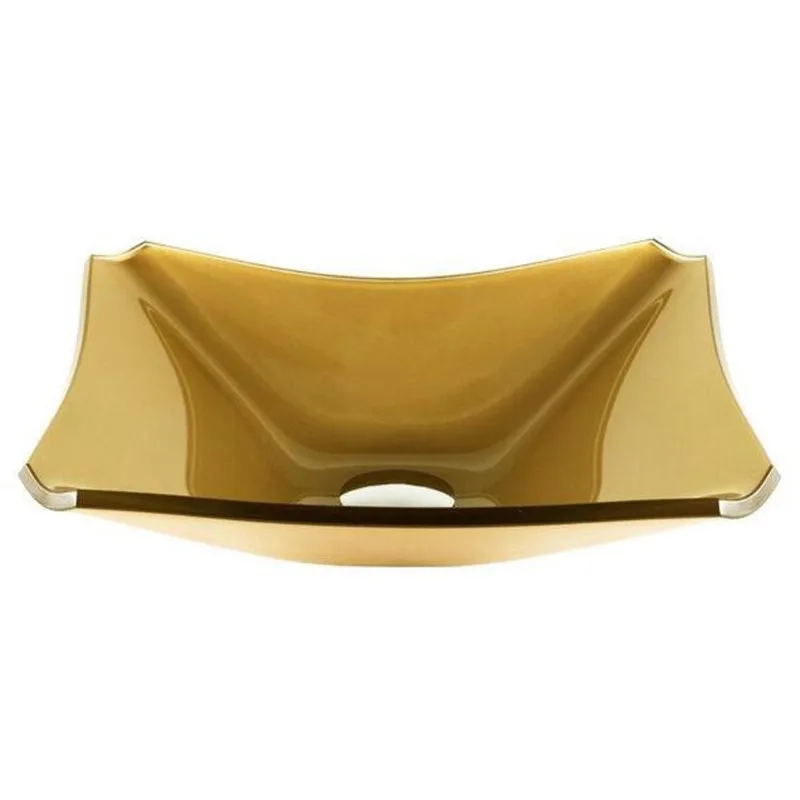 Cuba De Vidro Retangular Chanfrada 39Cm Dourado Real