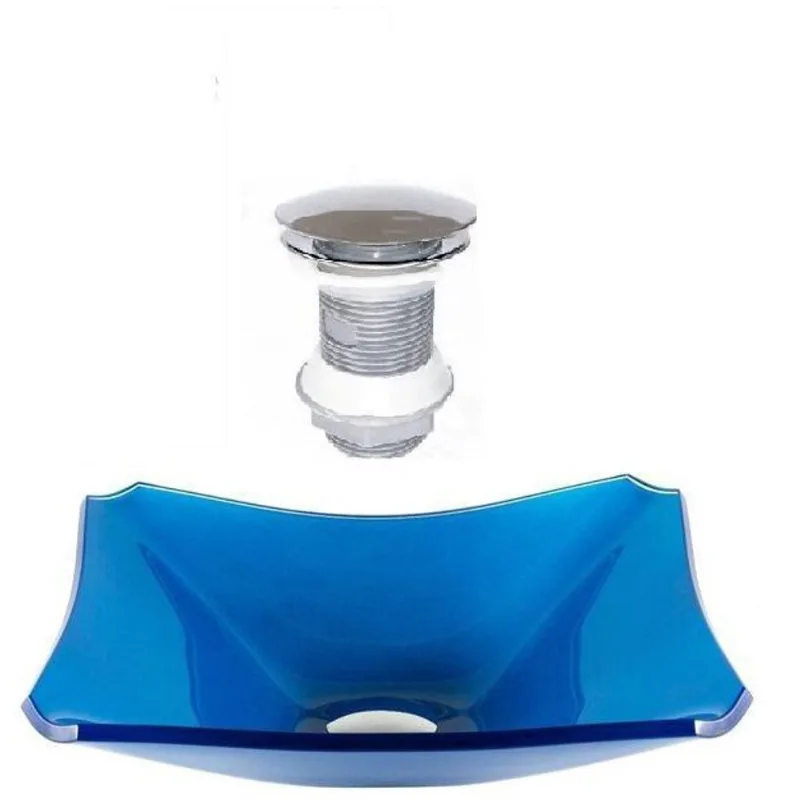 Cuba De Vidro Retangular Chanfrada 37Cm Azul Escuro Válvula