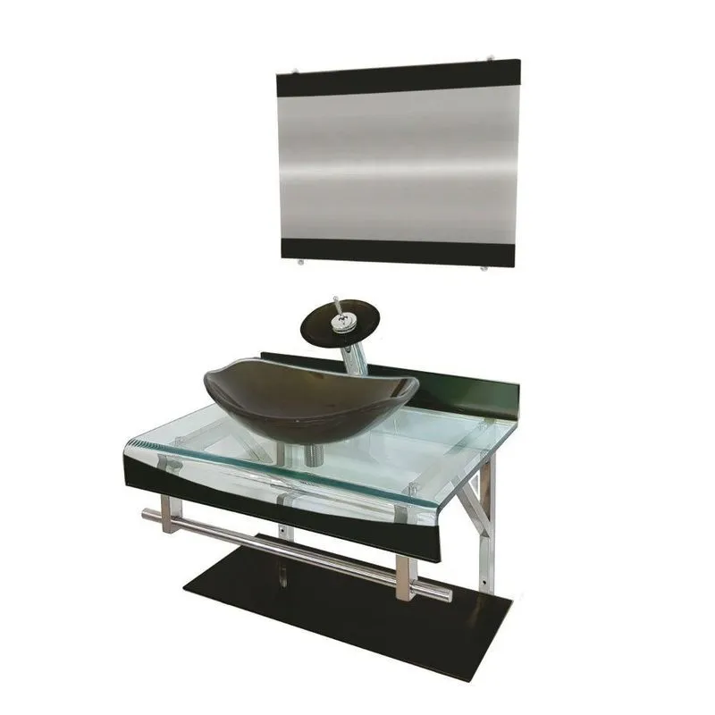 Gabinete De Vidro 60cm Duplo Inox Cuba Oval Ouro Envelhecido