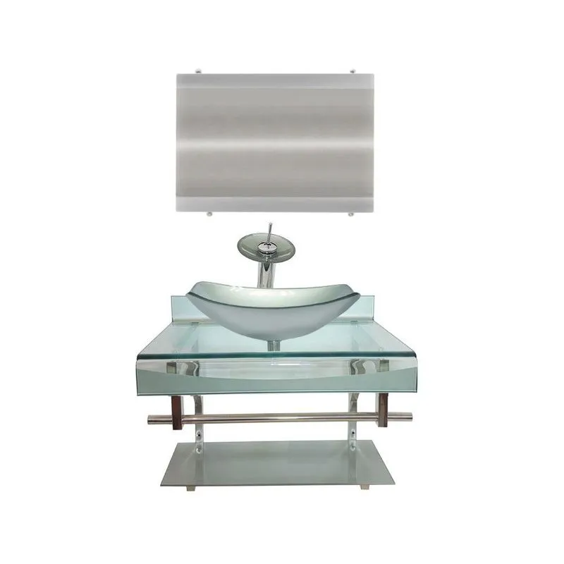 Gabinete De Vidro 60cm Curvado Duplo Inox Cuba Oval Prata