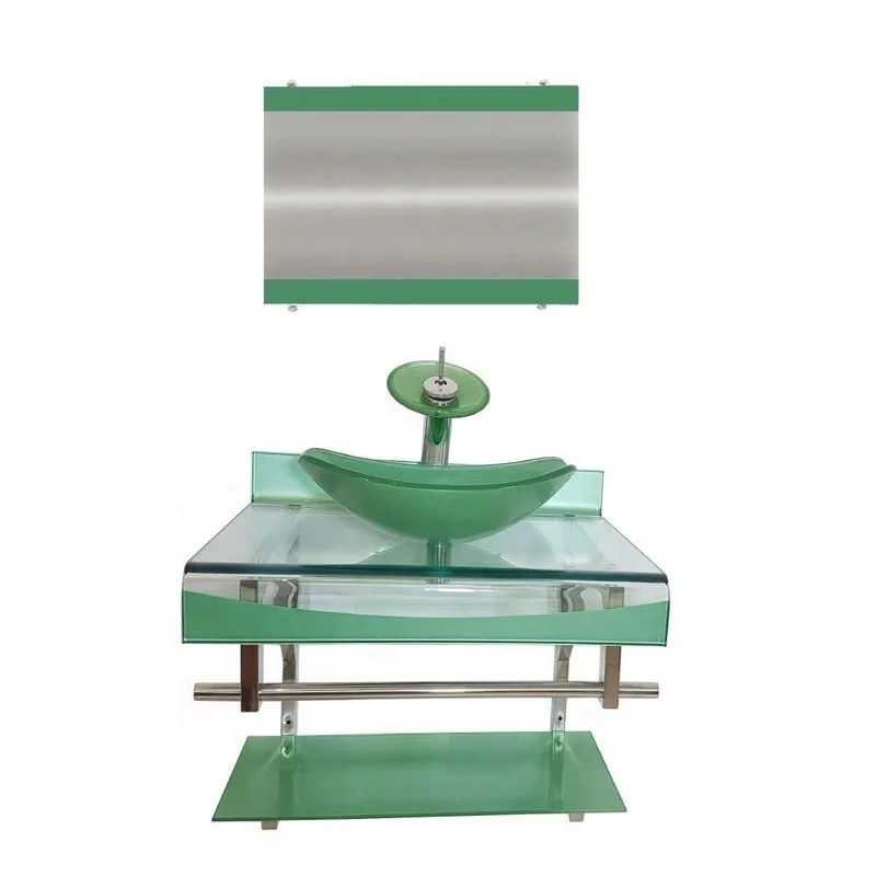 Gabinete De Vidro 60cm Curvado Duplo Inox Cuba Oval Verde