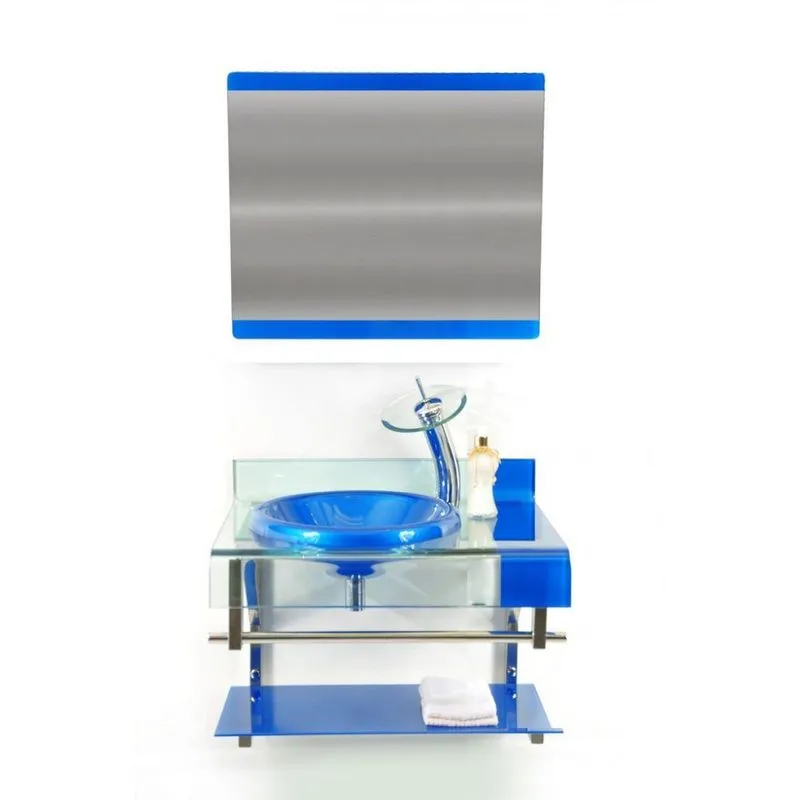 Gabinete de Vidro 60cm Curvado Duplo Inox com Cuba Chapeu