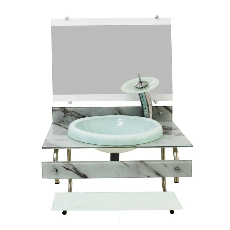 GABINETE DE VIDRO PARA BANHEIRO ITXX 60CM INOX MÁRMORE BRANCO + TORNEIRA IBIZA BRANCA