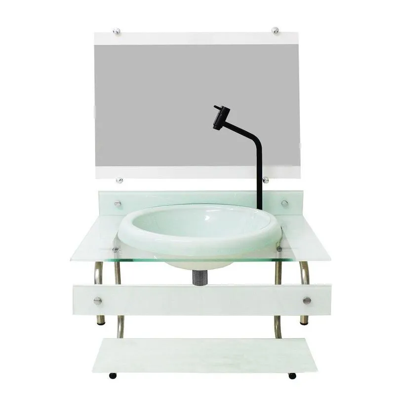 Gabinete De Vidro Itxx 60cm Inox Branco Torneira Metal Preta